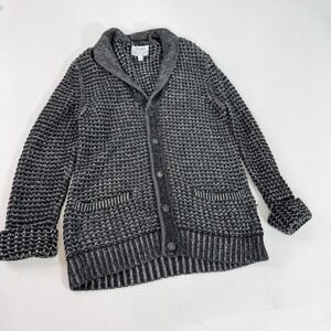 rag & bone Cardigan Sweater Mens Medium Gray Black Shawl Collar‎ Snap Front Wool